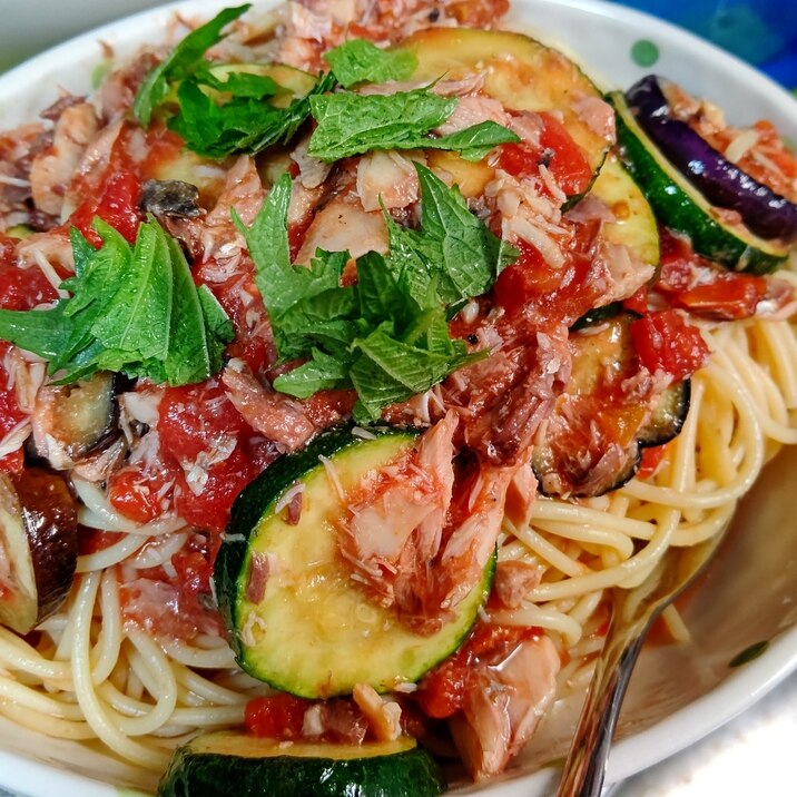 さっぱり！サバ缶とトマト缶の冷製パスタ